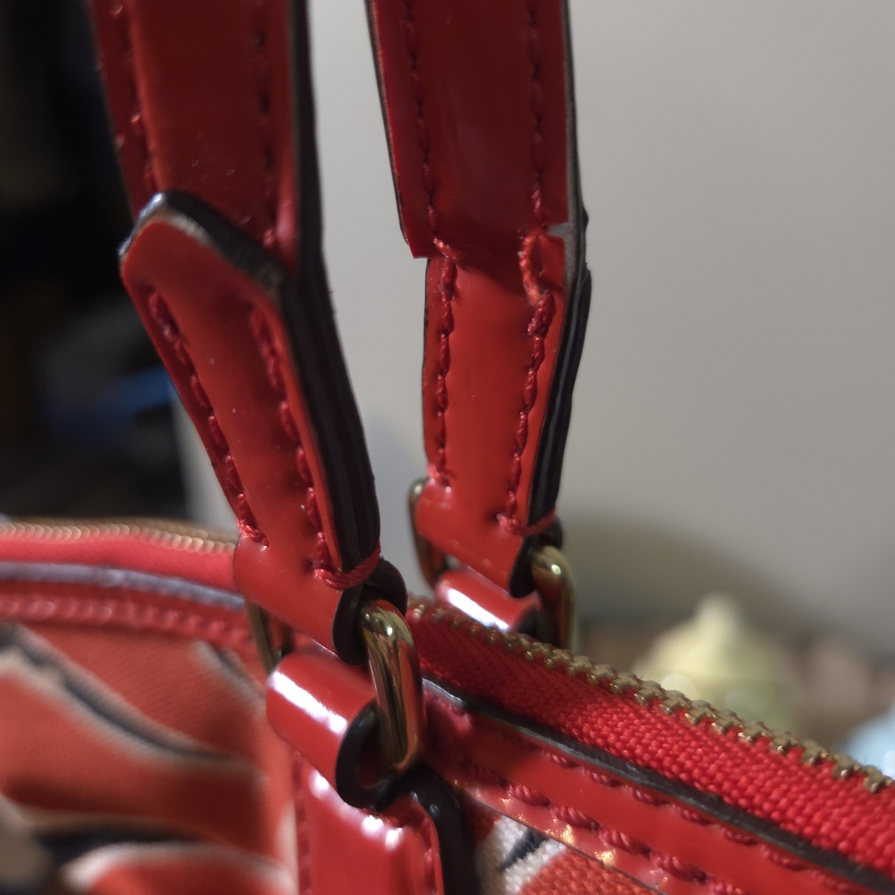 Coach Floral Canvas Tote in Red, Black, Cream - Picture 6 of 9